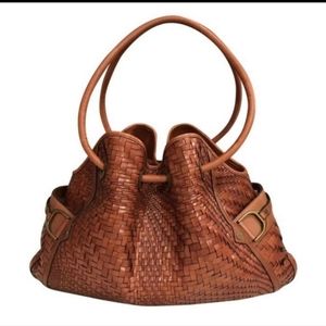 Cole Haan XL Genevieve Denney Woven Leather Saddle, Bronze/Cognac